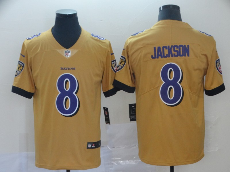 Men's Baltimore Ravens Lamar Jackson #8 Yellow Inverted Legend Jersey